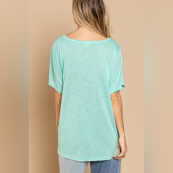 POL TKT502B Paradise Mint V-Neck Short Sleeve Tee - Picture 4 of 5